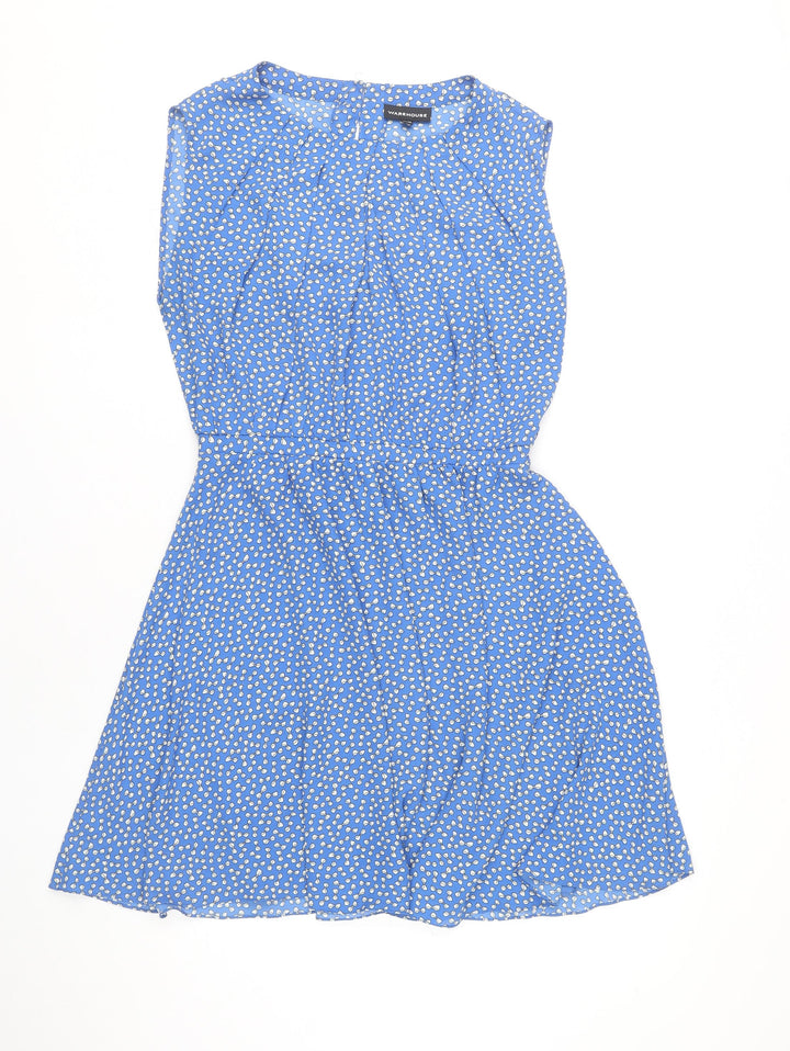 Warehouse Women’s Blue Floral Sleeveless A-Line Dress Size 14