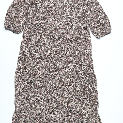 New Look Women’s Brown Leopard Print Midi Shift Dress Size 12