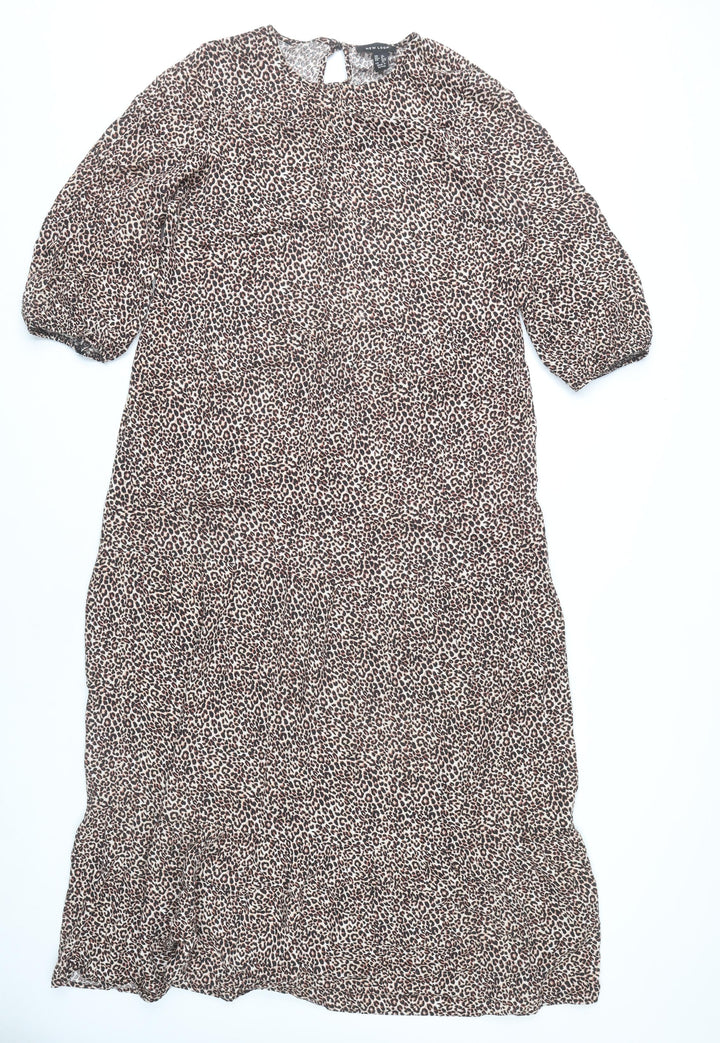 New Look Women’s Brown Leopard Print Midi Shift Dress Size 12