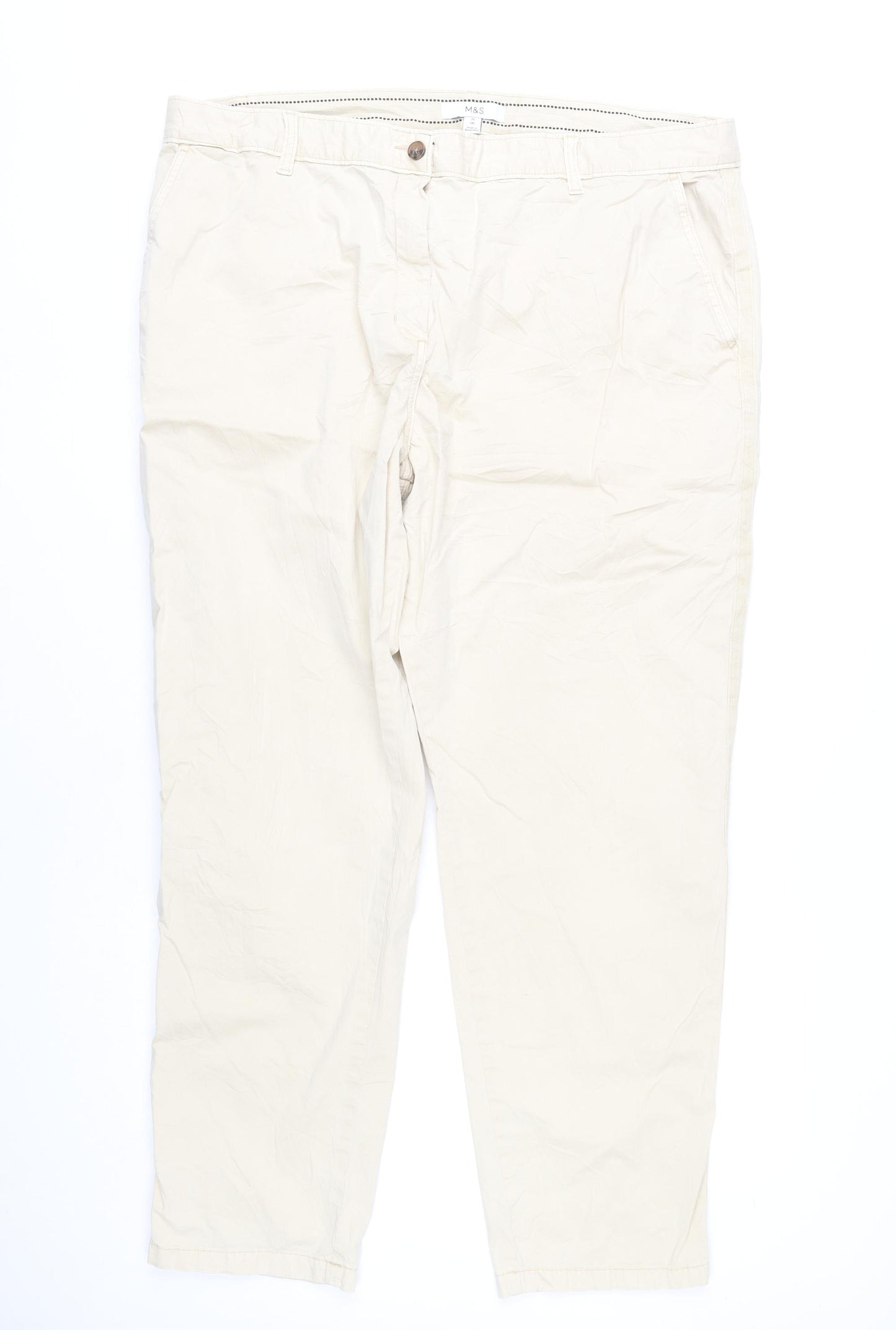 Marks and Spencer Womens Beige Chino Trousers Size 20 Long