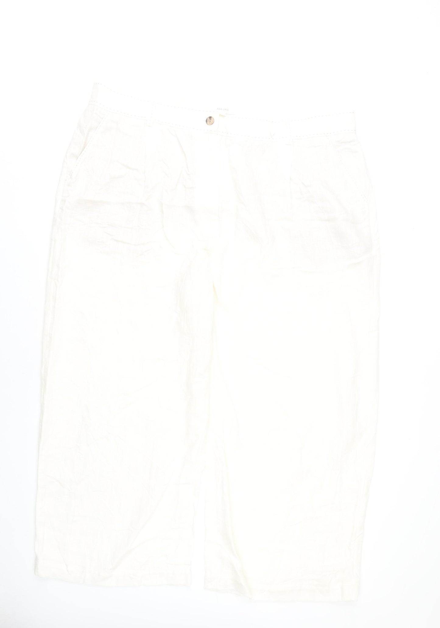 Marks and Spencer Women White Linen Blend Cropped Trousers Size 24