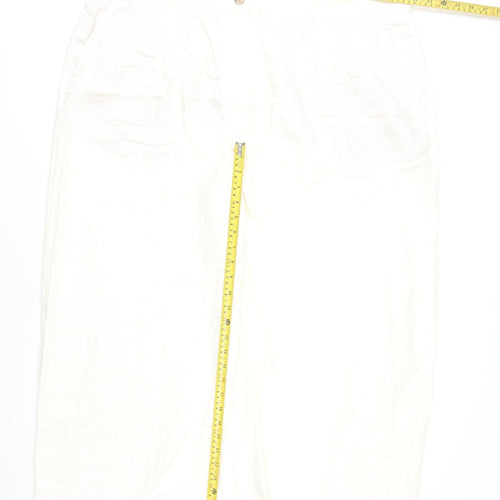 Marks and Spencer Women White Linen Blend Cropped Trousers Size 24