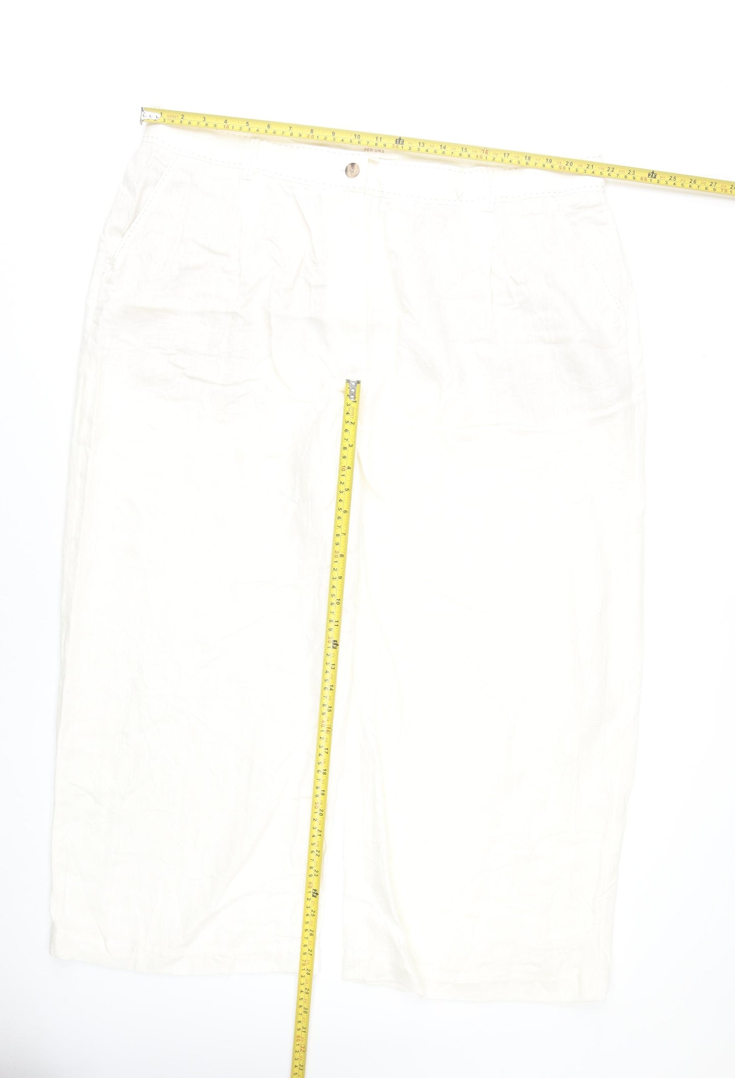 Marks and Spencer Women White Linen Blend Cropped Trousers Size 24