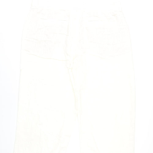 Marks and Spencer Women White Linen Blend Cropped Trousers Size 24