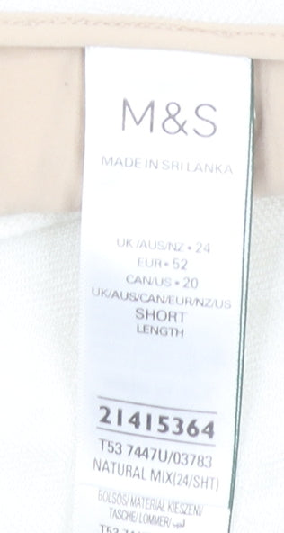Marks and Spencer Women White Linen Blend Cropped Trousers Size 24