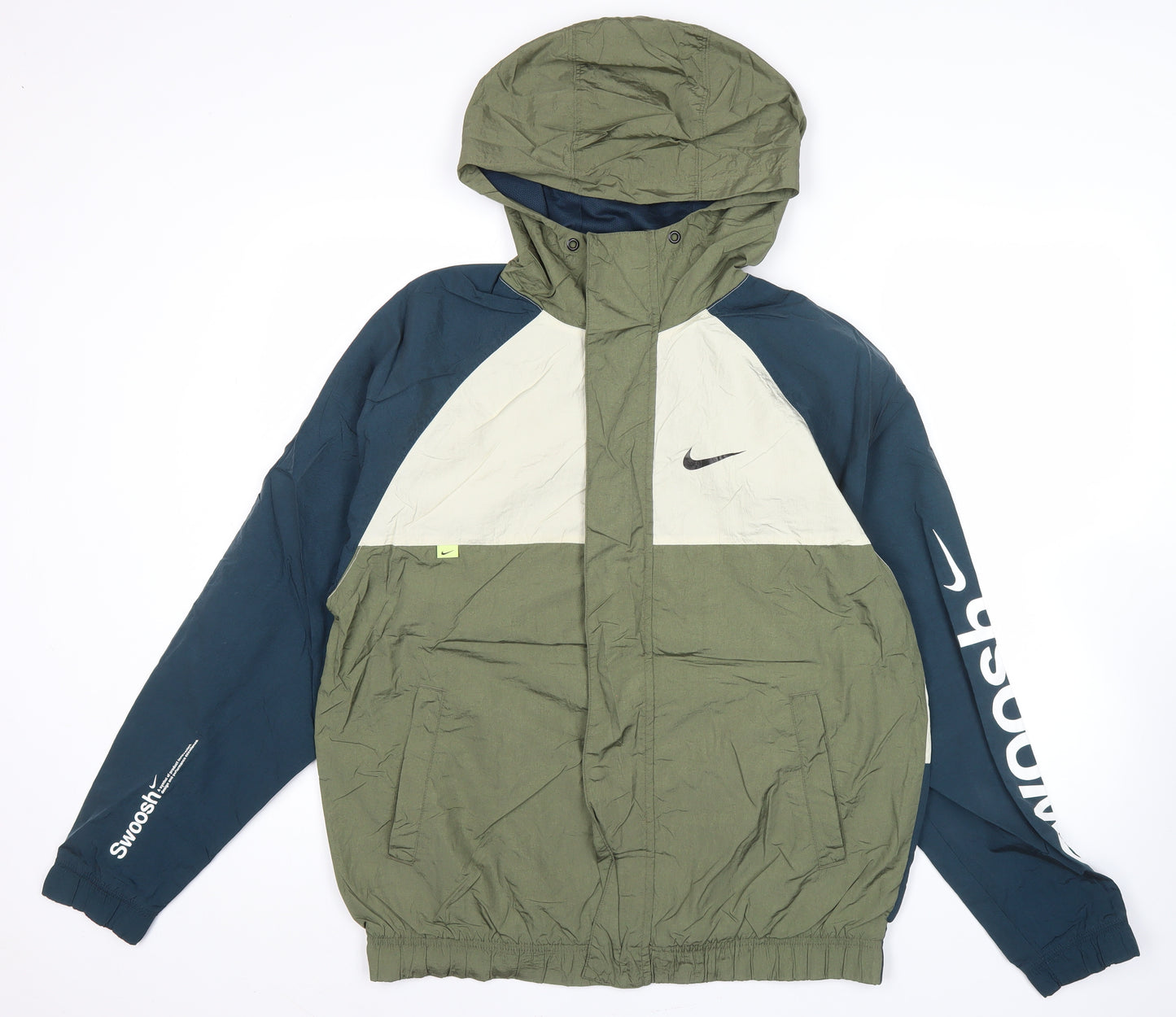 Nike Men's Green Blue White M Windbreaker Hooded Jacket