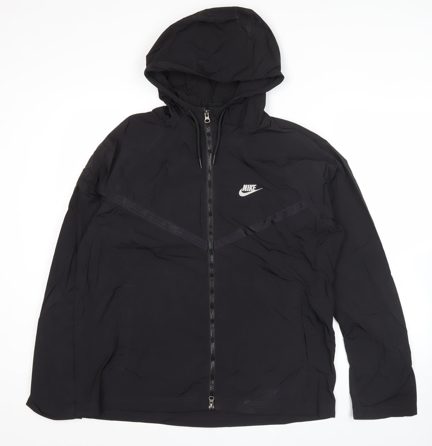 Nike Men’s Black L Lightweight Hooded Windbreaker Jacket Regular Fit