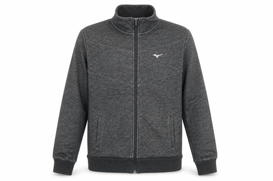 Front view of Mizuno Men's Grey L Track Jacket Full Zip Sportswear