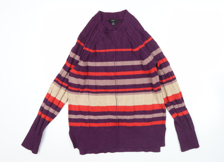 Next Womens Purple Striped Crew Neck Pullover Jumper XS
