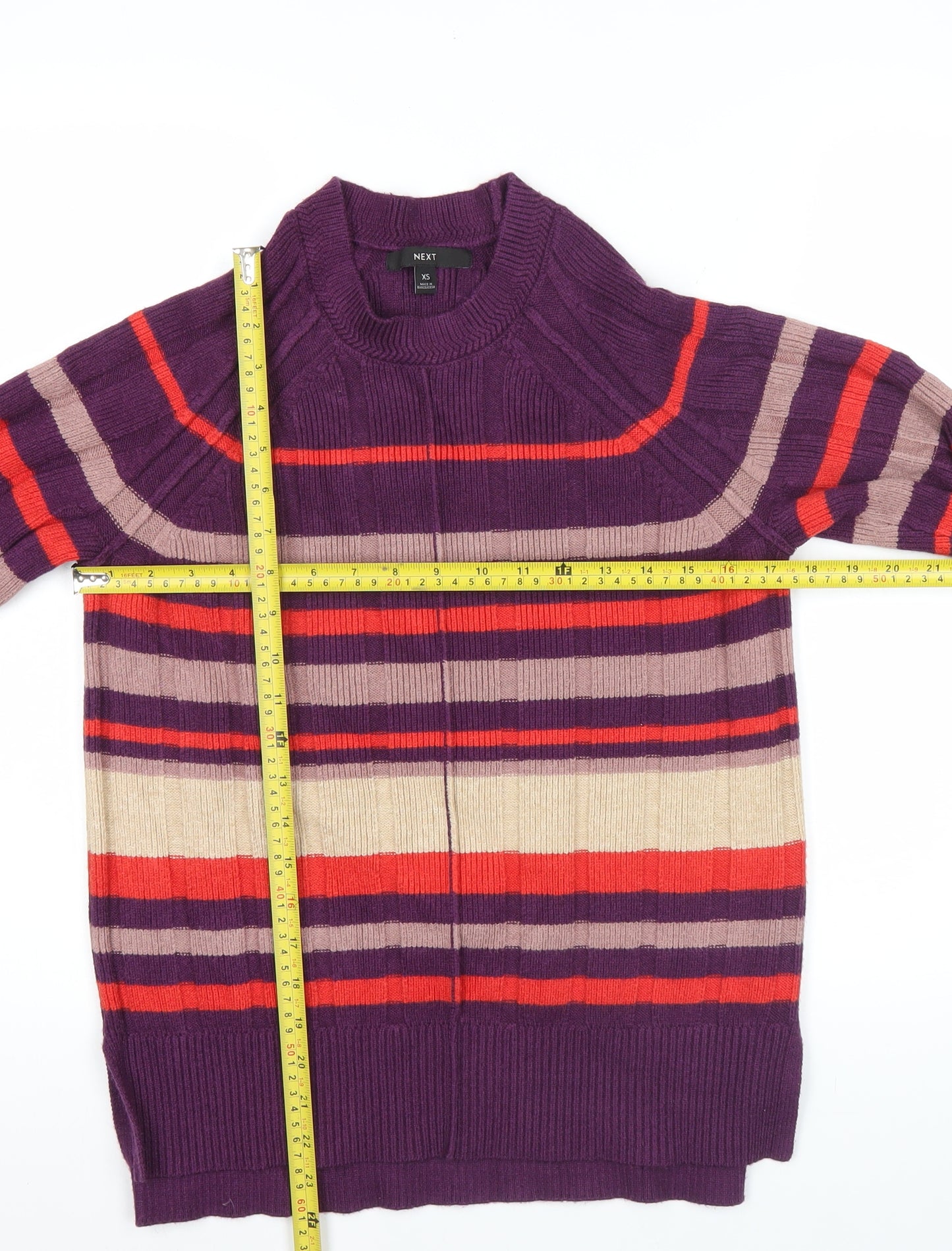 Next Womens Purple Striped Crew Neck Pullover Jumper XS