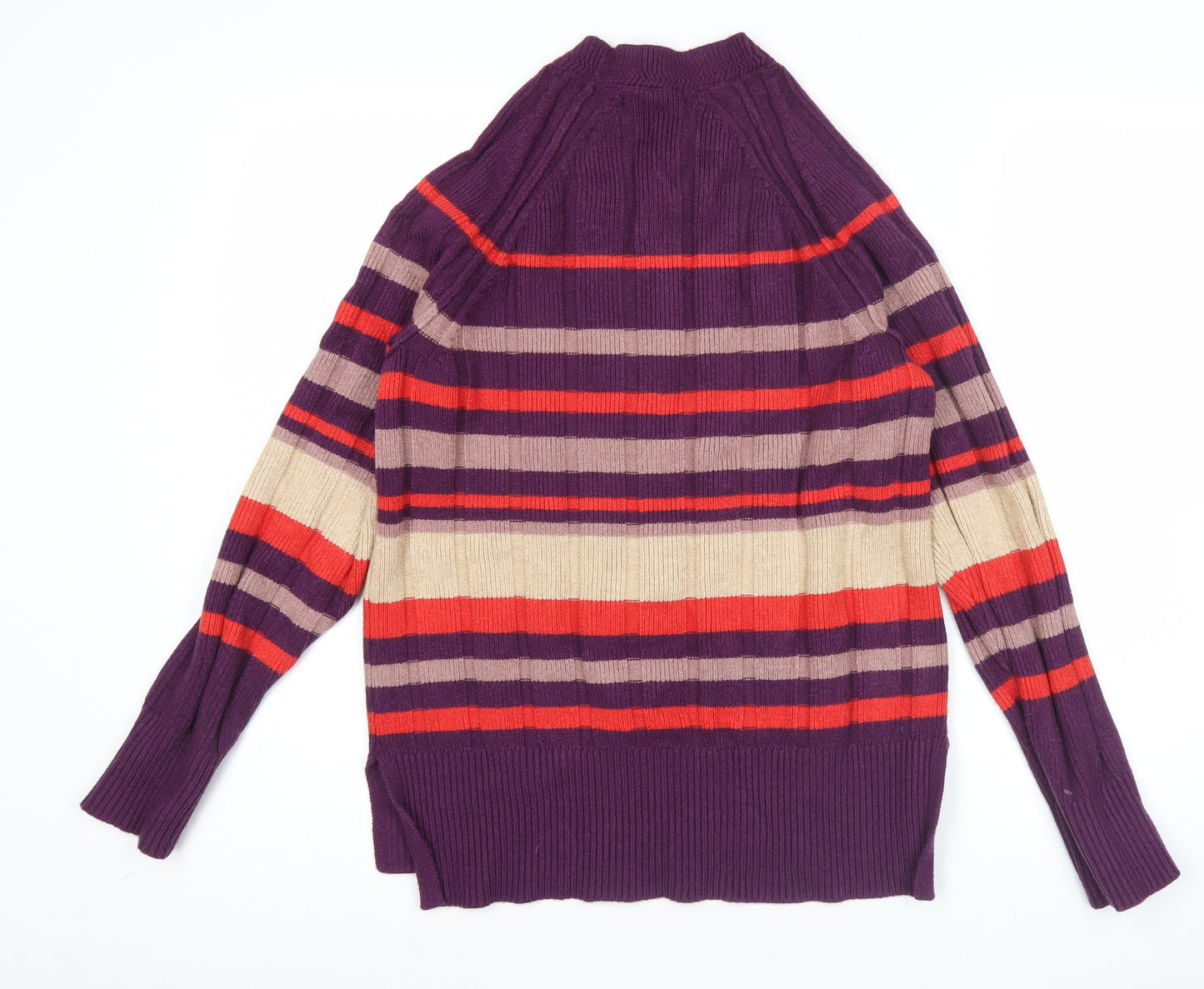 Next Womens Purple Striped Crew Neck Pullover Jumper XS
