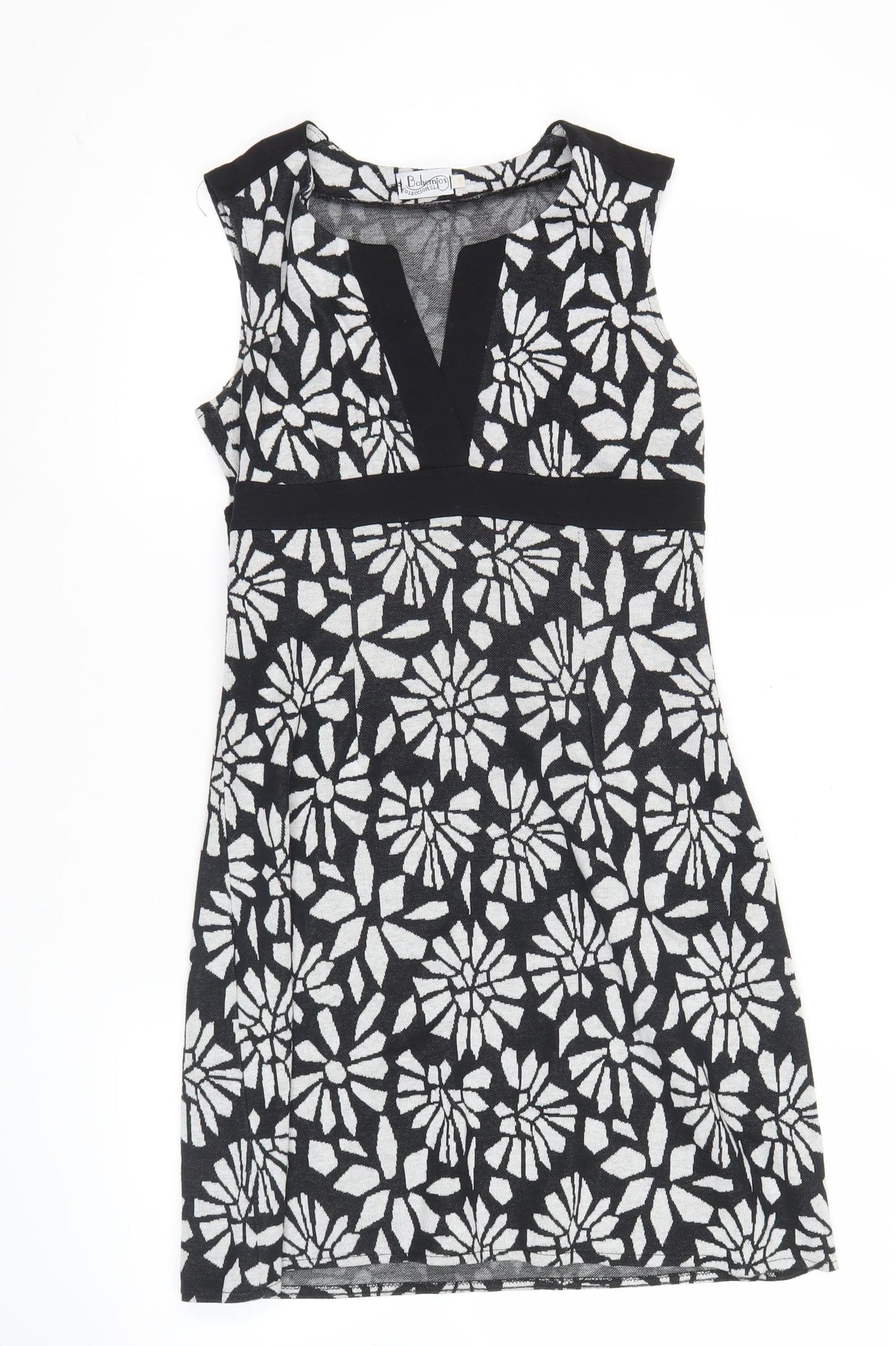Bohemios Women’s Black Floral Sheath Dress Size 10 Sleeveless Workwear