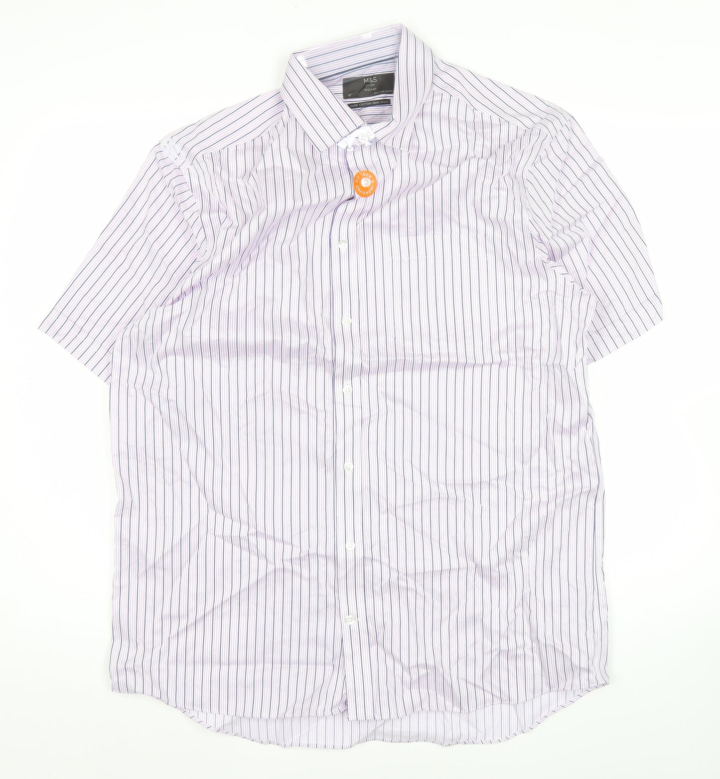 Marks and Spencer Men’s Purple Striped Short Sleeve Button-Up Shirt Size 16