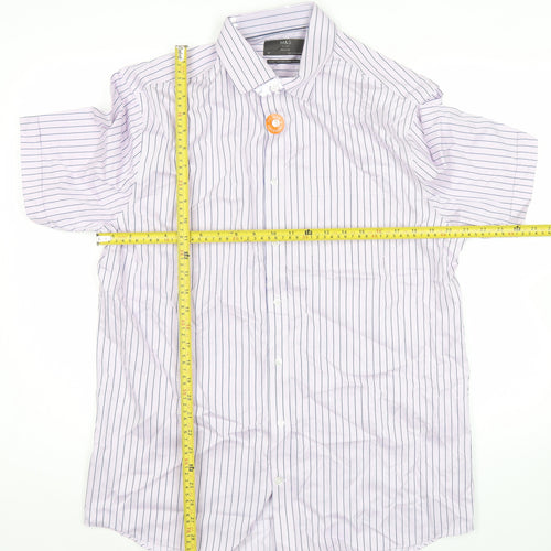 Marks and Spencer Men’s Purple Striped Short Sleeve Button-Up Shirt Size 16