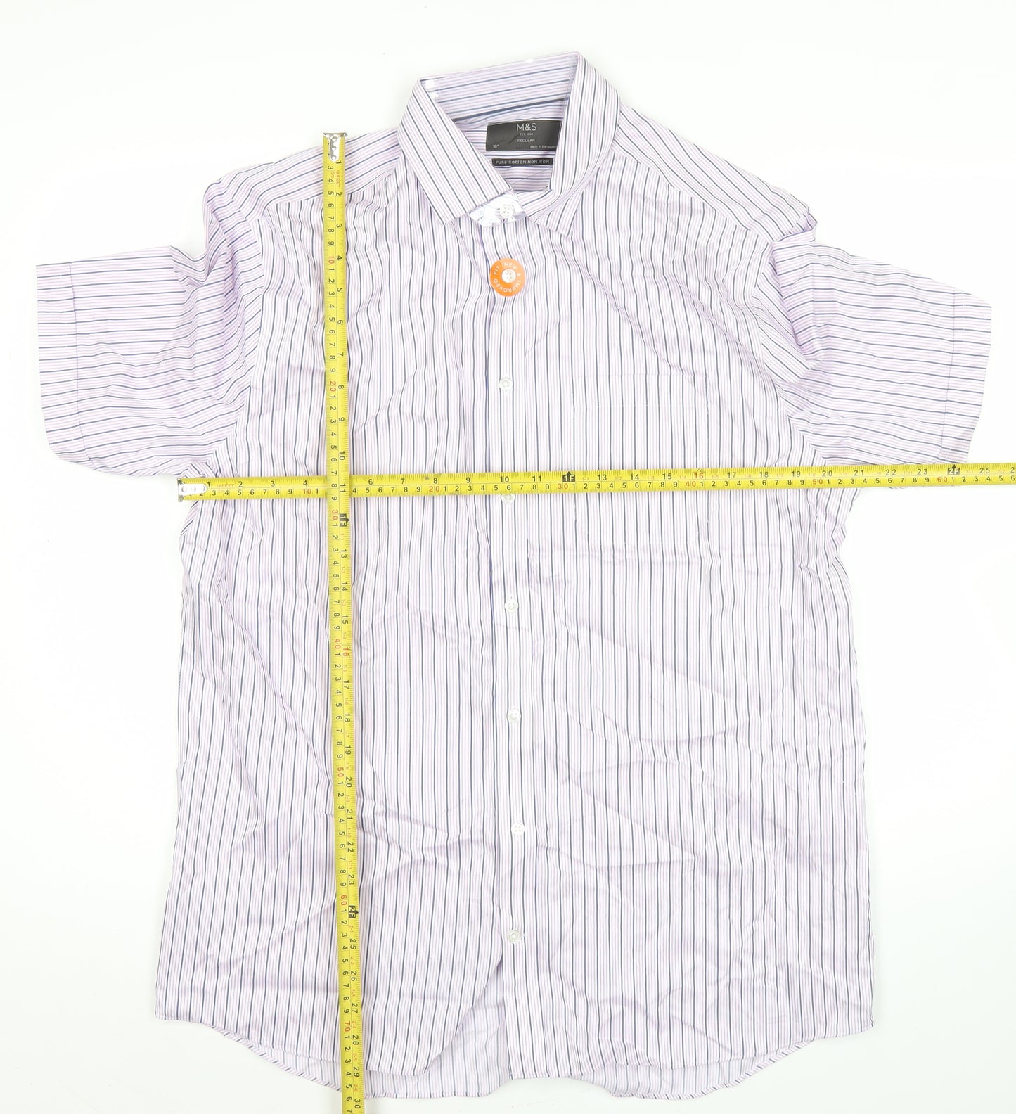 Marks and Spencer Men’s Purple Striped Short Sleeve Button-Up Shirt Size 16