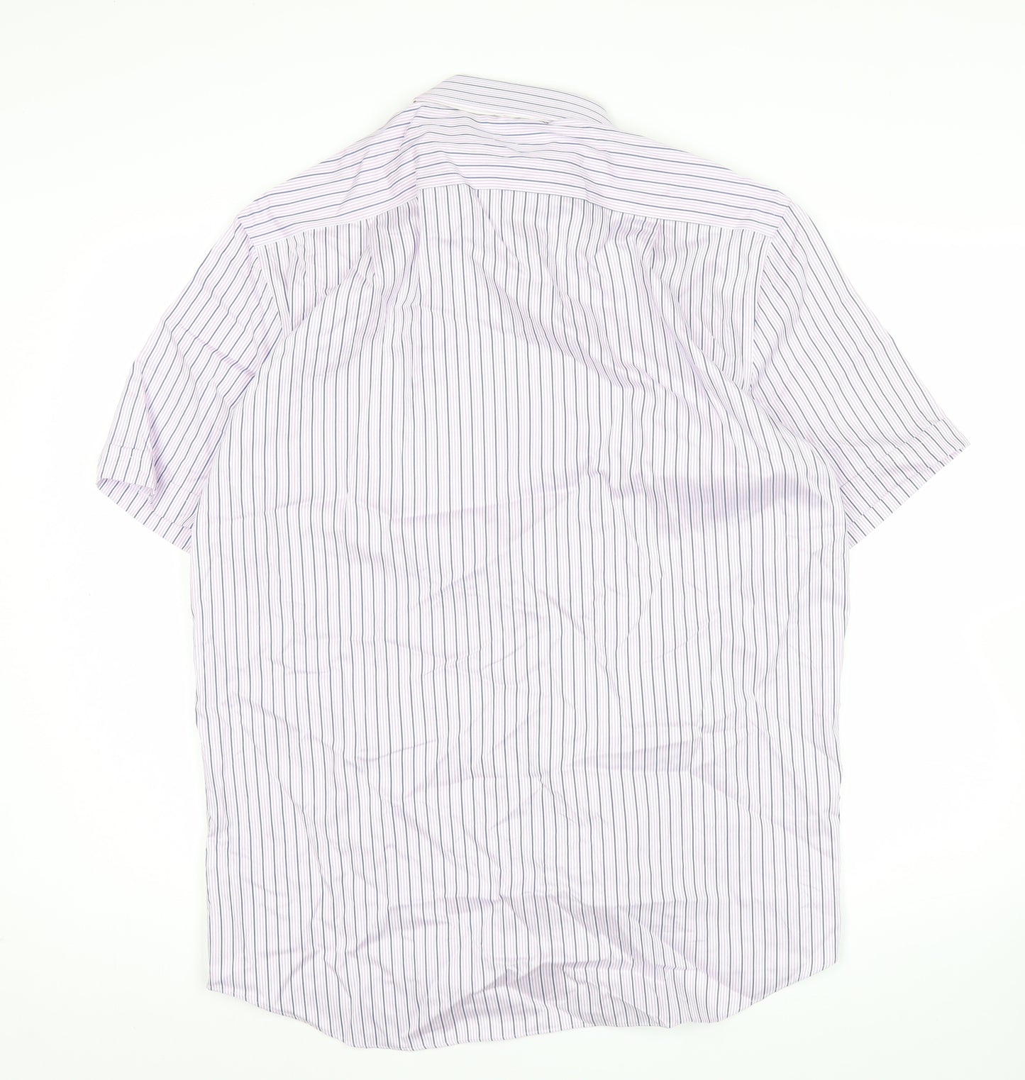 Marks and Spencer Men’s Purple Striped Short Sleeve Button-Up Shirt Size 16