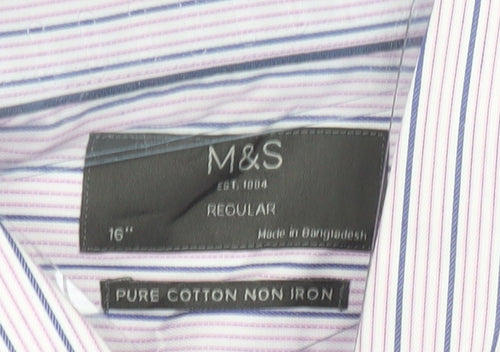 Marks and Spencer Men’s Purple Striped Short Sleeve Button-Up Shirt Size 16