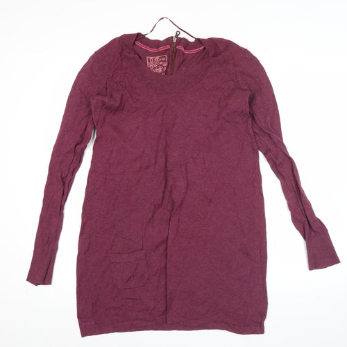 Art Deco Womens Purple Wool Tunic Jumper Size M Scoop Neck Long Sleeve
