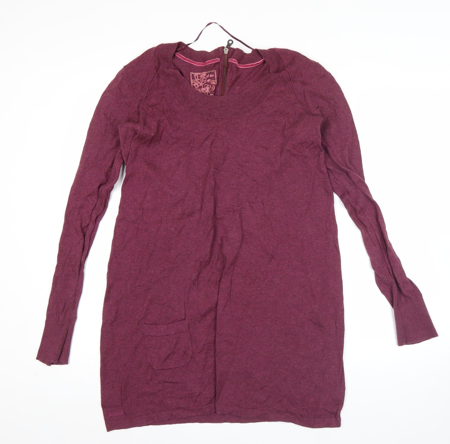 Art Deco Womens Purple Wool Tunic Jumper Size M Scoop Neck Long Sleeve