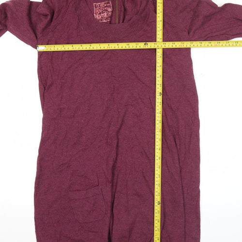 Art Deco Womens Purple Wool Tunic Jumper Size M Scoop Neck Long Sleeve