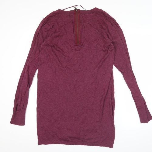 Art Deco Womens Purple Wool Tunic Jumper Size M Scoop Neck Long Sleeve
