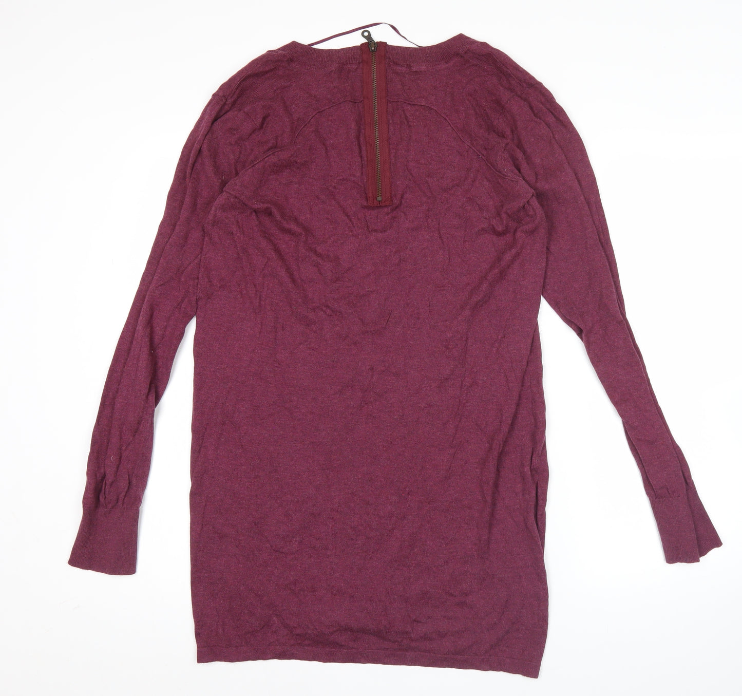 Art Deco Womens Purple Wool Tunic Jumper Size M Scoop Neck Long Sleeve