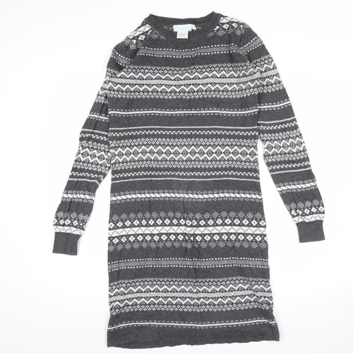 JoJo Maman Bébé Women’s Grey Fair Isle Knit Jumper Dress S
