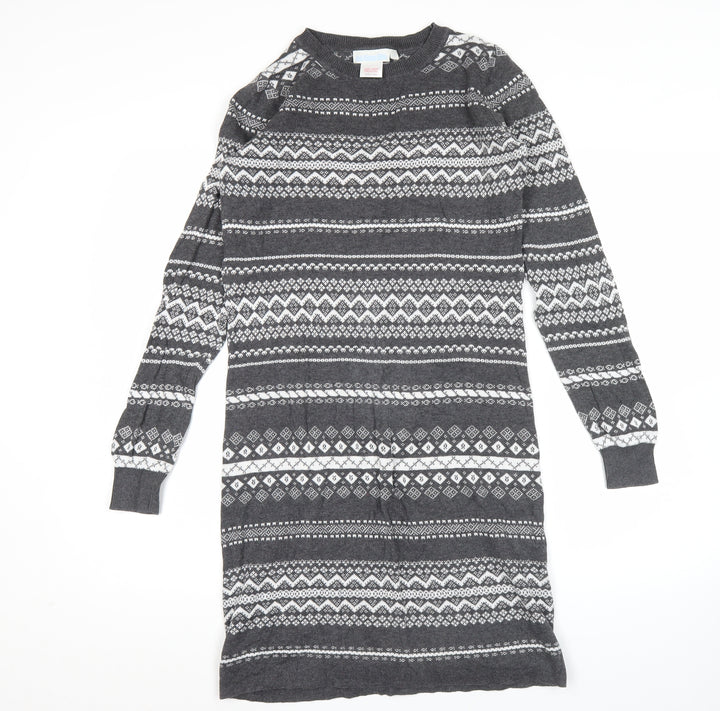 JoJo Maman Bébé Women’s Grey Fair Isle Knit Jumper Dress S