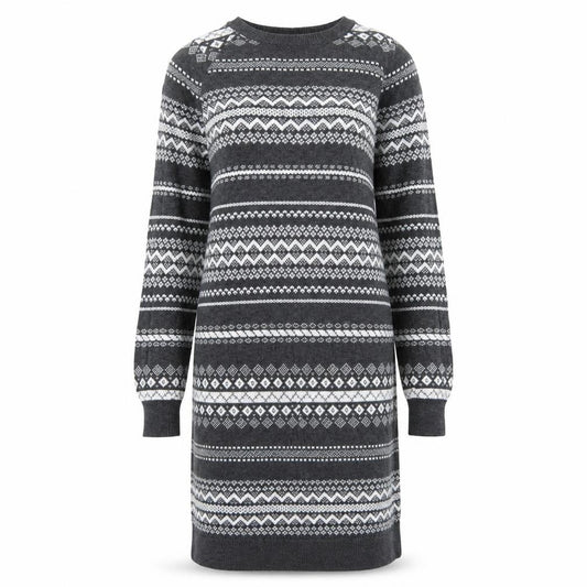 Front view of JoJo Maman Bébé Women’s Grey Fair Isle Knit Jumper Dress S