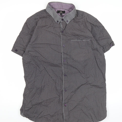 Next Mens Black Geometric Short Sleeve Shirt L Casual Button Up