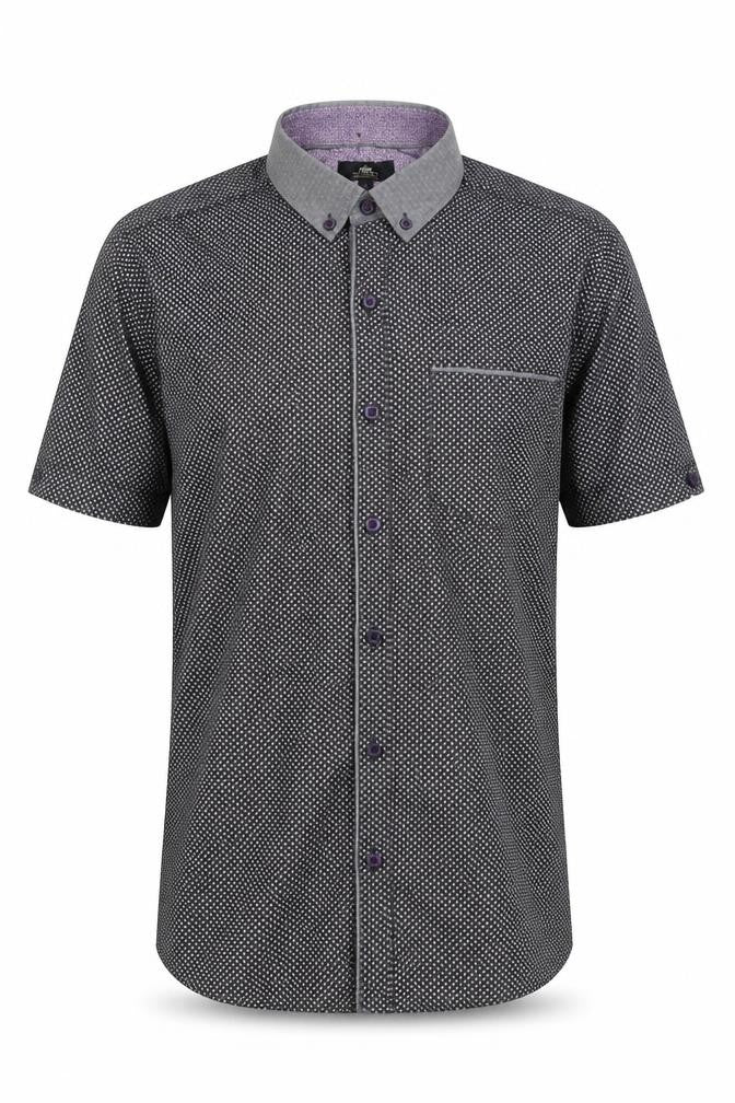 Next Mens Black Geometric Short Sleeve Shirt L Casual Button Up
