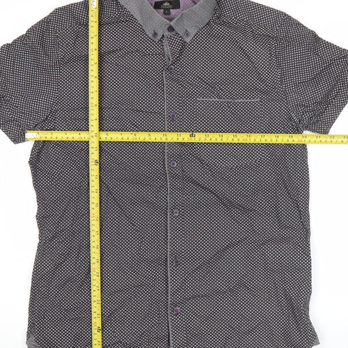 Next Mens Black Geometric Short Sleeve Shirt L Casual Button Up