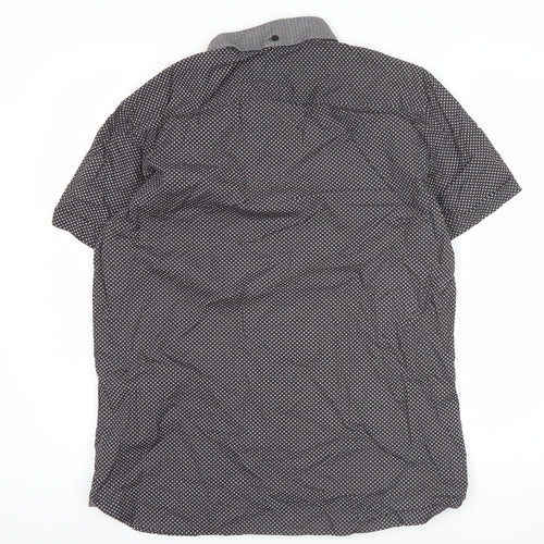 Next Mens Black Geometric Short Sleeve Shirt L Casual Button Up
