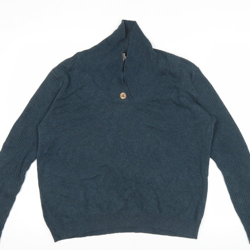 Patra Womens Blue L Pullover Cotton Jumper Long Sleeve Collared
