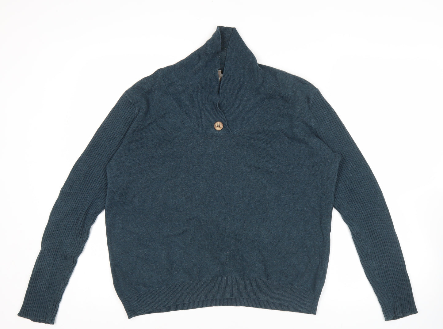 Patra Womens Blue L Pullover Cotton Jumper Long Sleeve Collared