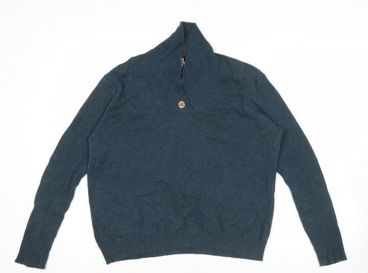 Patra Womens Blue L Pullover Cotton Jumper Long Sleeve Collared
