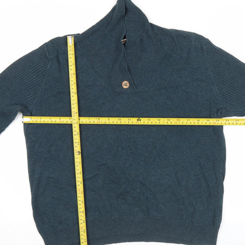 Patra Womens Blue L Pullover Cotton Jumper Long Sleeve Collared