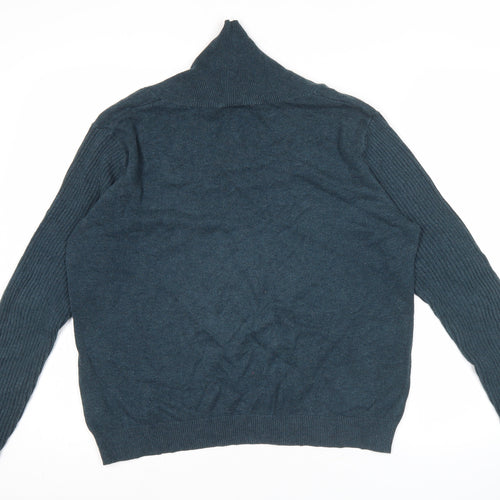 Patra Womens Blue L Pullover Cotton Jumper Long Sleeve Collared