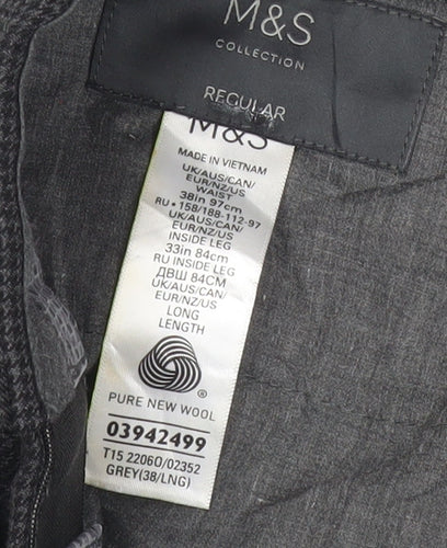 Marks and Spencer Men’s Grey Check Wool Dress Trousers 38W 33L