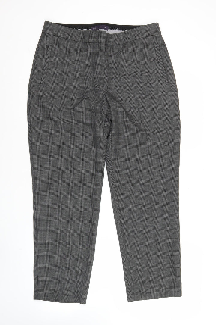 Marks and Spencer Womens Grey Check Dress Pants Size 12 Workwear Business Trousers
