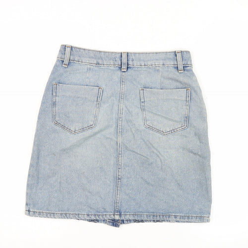 Tu Women’s Blue Denim Floral Embroidered Button Skirt Size 8