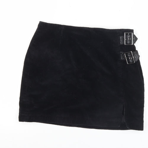 Lola Skye Womens Black Corduroy Buckle Short Pencil Skirt UK 12