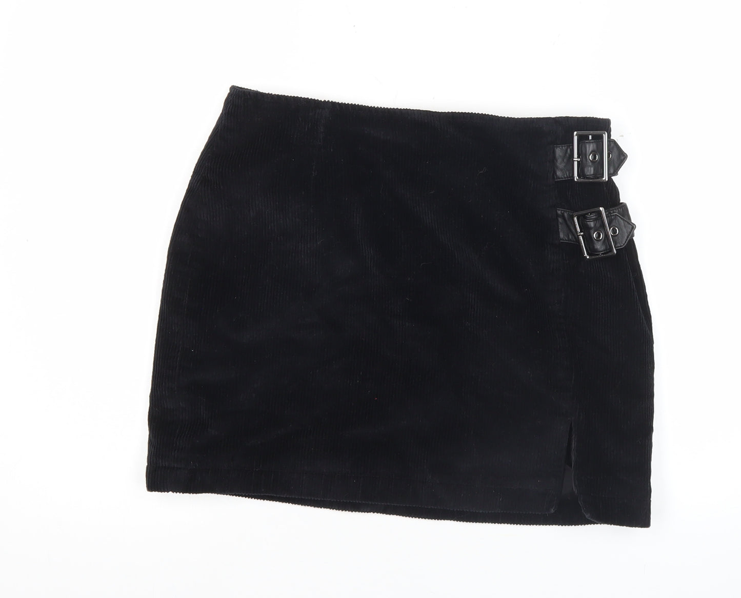 Lola Skye Womens Black Corduroy Buckle Short Pencil Skirt UK 12