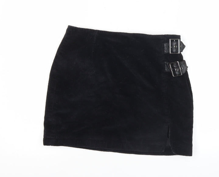 Lola Skye Womens Black Corduroy Buckle Short Pencil Skirt UK 12