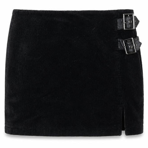 Lola Skye Womens Black Corduroy Buckle Short Pencil Skirt UK 12