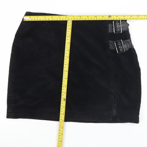 Lola Skye Womens Black Corduroy Buckle Short Pencil Skirt UK 12