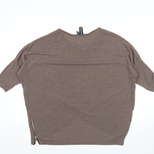 Izabel London Women’s Brown Tunic T-Shirt Top Size 8 Zip Detail
