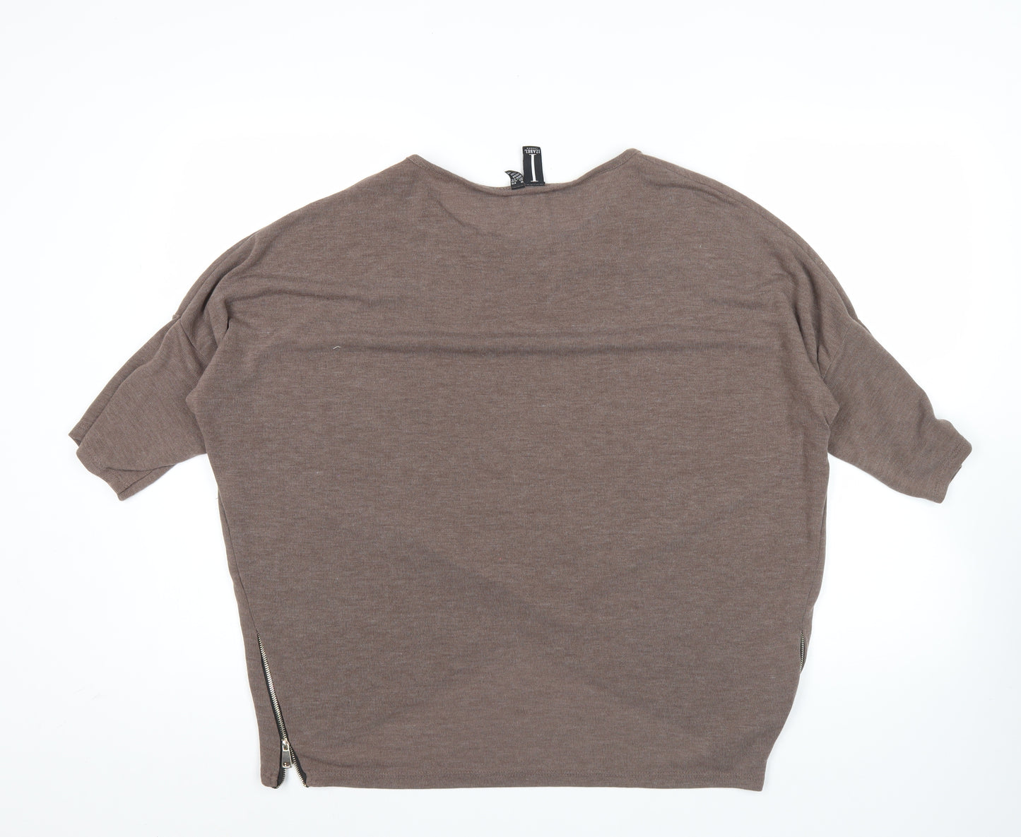 Izabel London Women’s Brown Tunic T-Shirt Top Size 8 Zip Detail