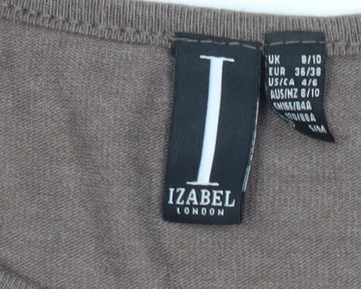 Izabel London Women’s Brown Tunic T-Shirt Top Size 8 Zip Detail
