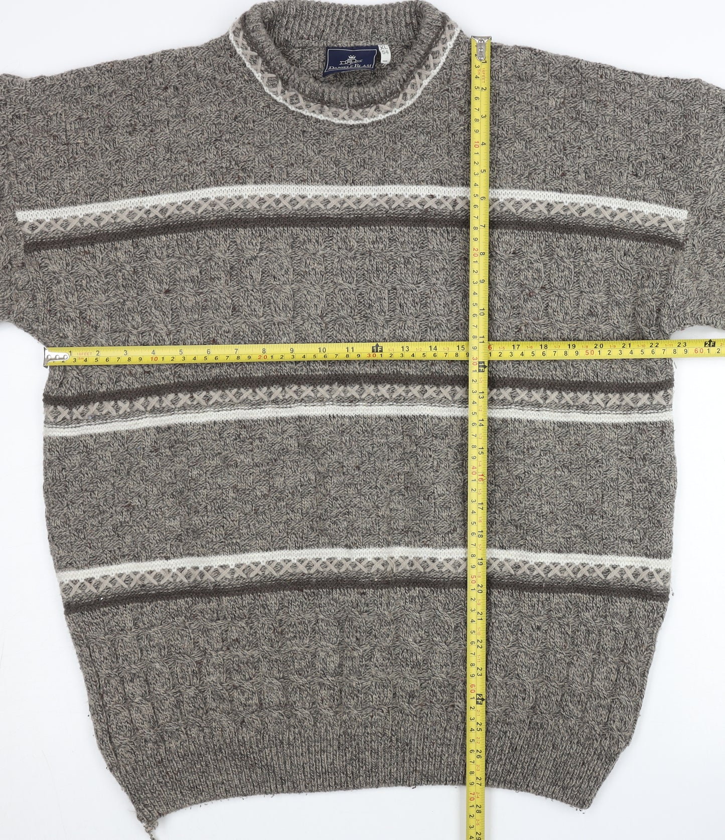 Daniele Blasi Mens Grey XL Cable Knit Wool Blend Jumper